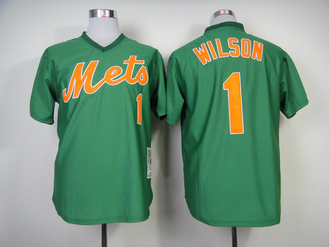 Men New York Mets 1 Wilson Green Throwback 1985 MLB Jerseys
